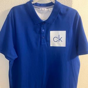 Calvin Klein Men's Chest CK Logo Polo Shirt Blue Size Large Cotton Stretch